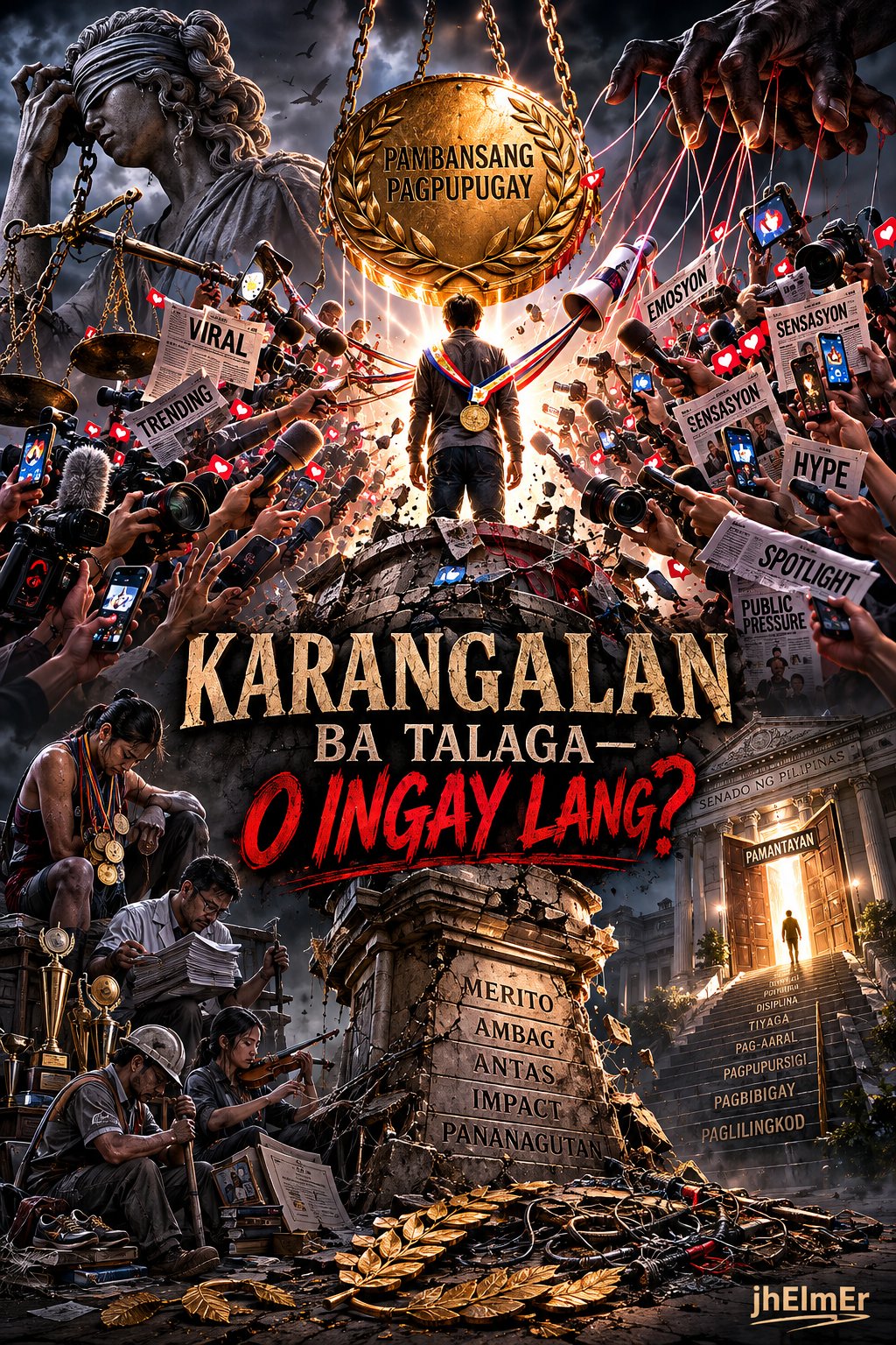 Simbolikong paglalarawan ng pambansang pagpupugay, merit, media attention, at tanong kung ang pagkilala ba ay batay sa napatunayang ambag o sa ingay at public attention.