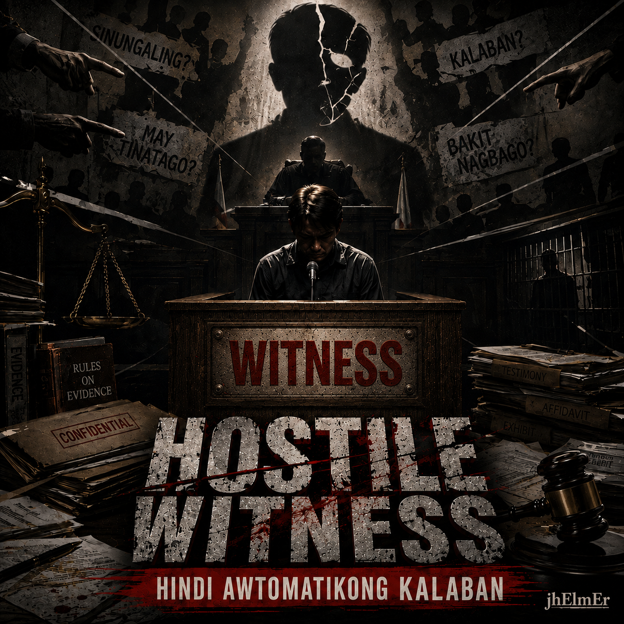 Simbolikong paglalarawan ng isang hostile witness sa witness stand upang ipakita na ang pagiging declared hostile ay procedural classification at hindi awtomatikong nangangahulugang sinungaling o kalaban.
