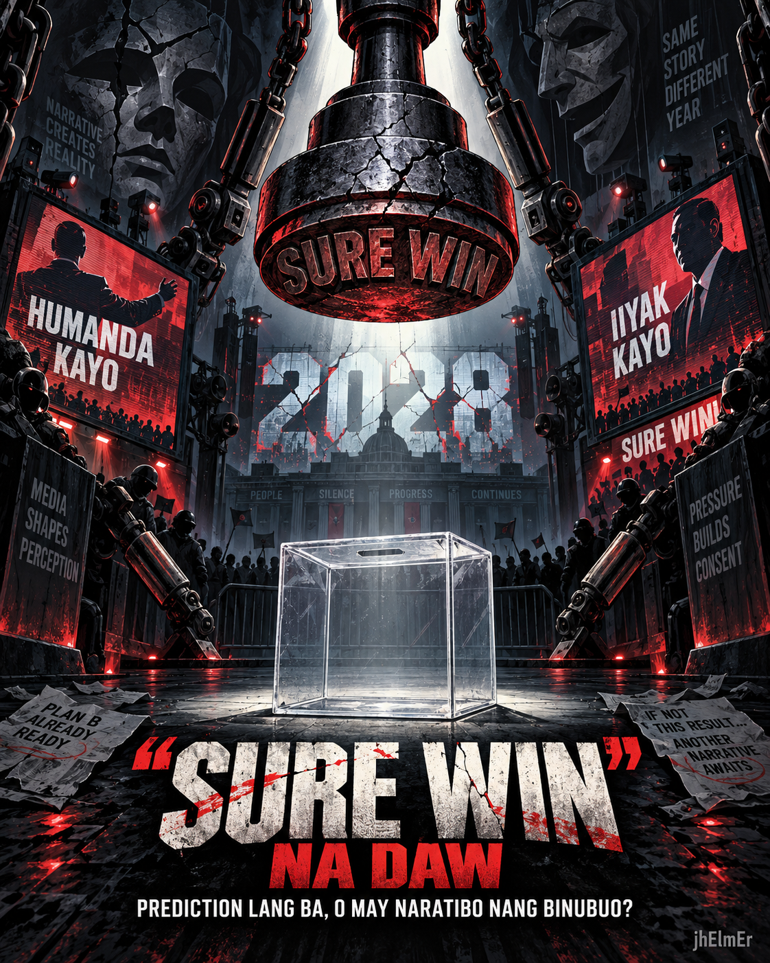 Illustration ng 'Sure Win' political rhetoric at election narrative bago pa ang halalan.