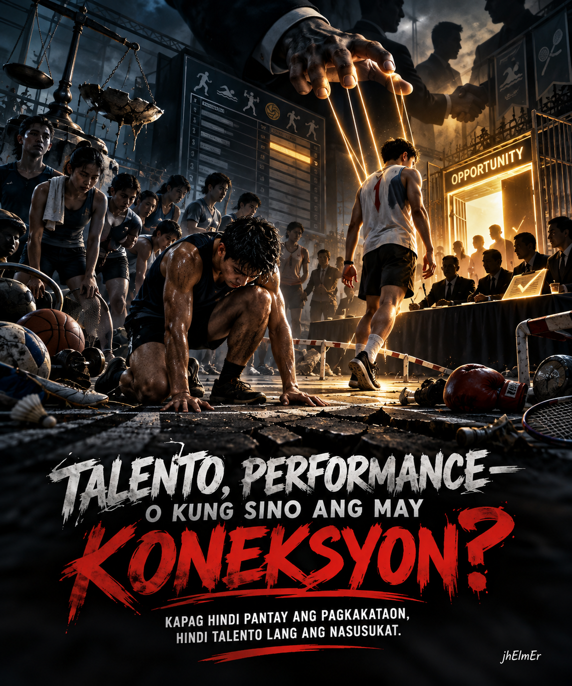 Mga atletang sumasailalim sa sports selection habang ipinapakita ang tensyon sa pagitan ng talento, performance, oportunidad, at impluwensiya ng koneksyon sa proseso ng pagpili.