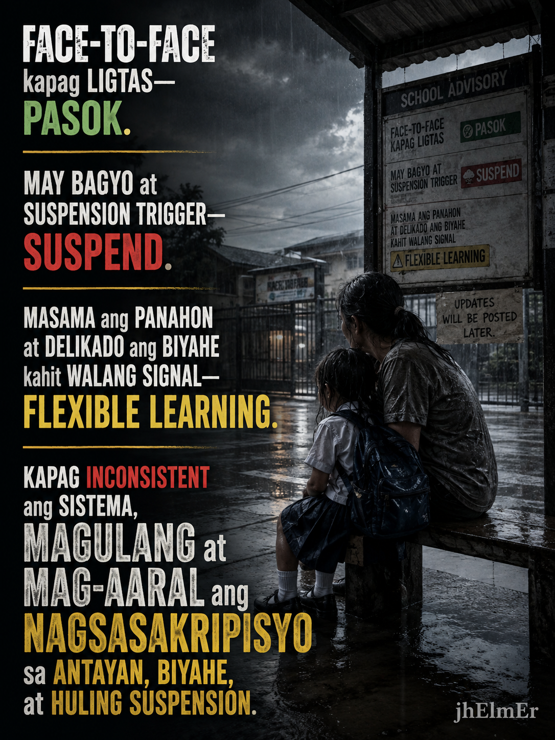 IKATLO—Text Slogan tungkol sa face-to-face classes, suspension triggers, flexible learning, at epekto ng inconsistent na school implementation sa mga magulang at mag-aaral.