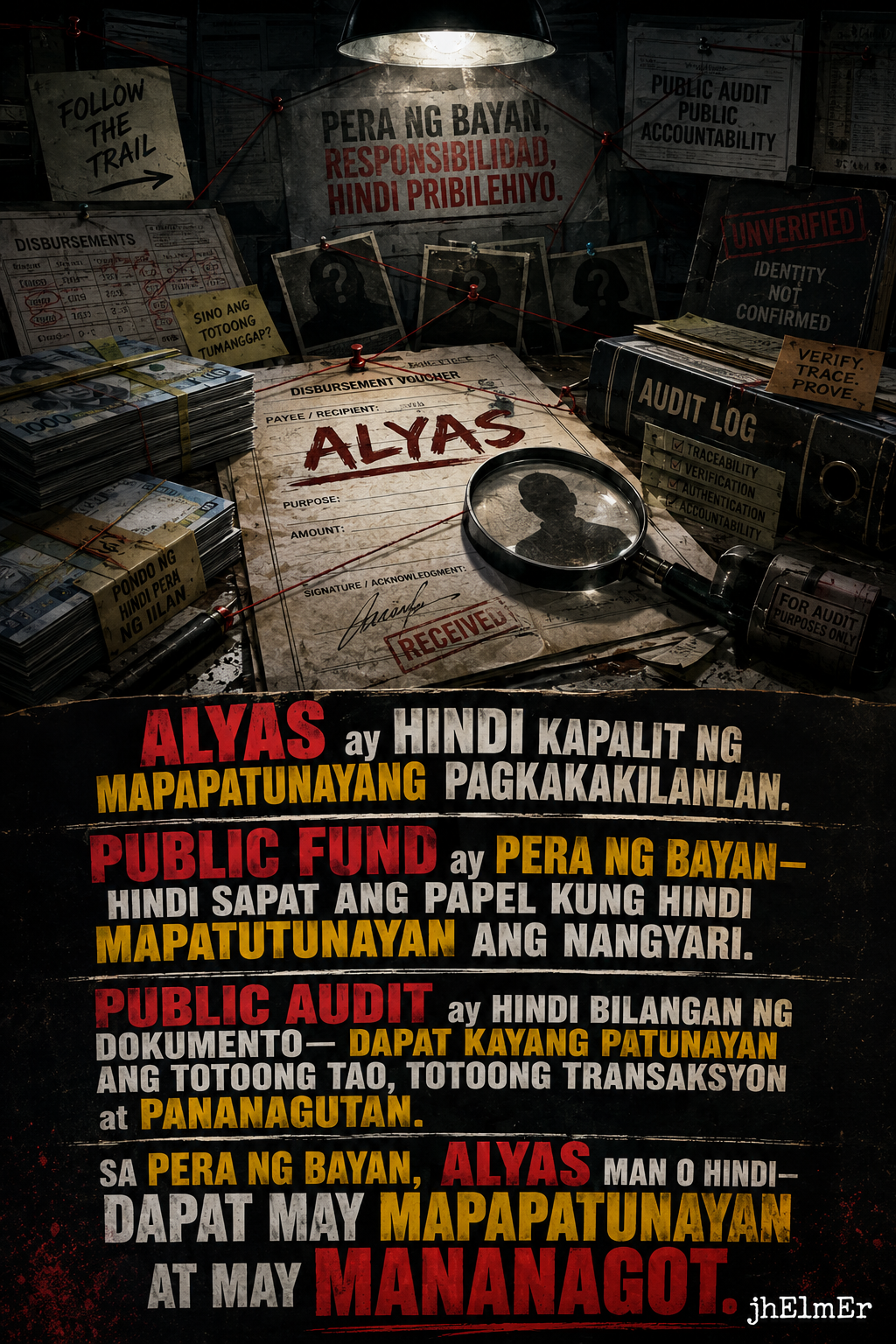 TUKOY—Text Slogan tungkol sa alyas, mapapatunayang pagkakakilanlan, public audit, at pananagutan sa paggamit ng public fund.