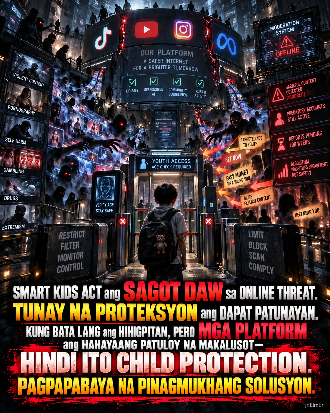 BANLUSOT—Text Slogan tungkol sa Smart Kids Act, age verification, pananagutan ng mga online platform, at tunay na proteksyon laban sa online harms.