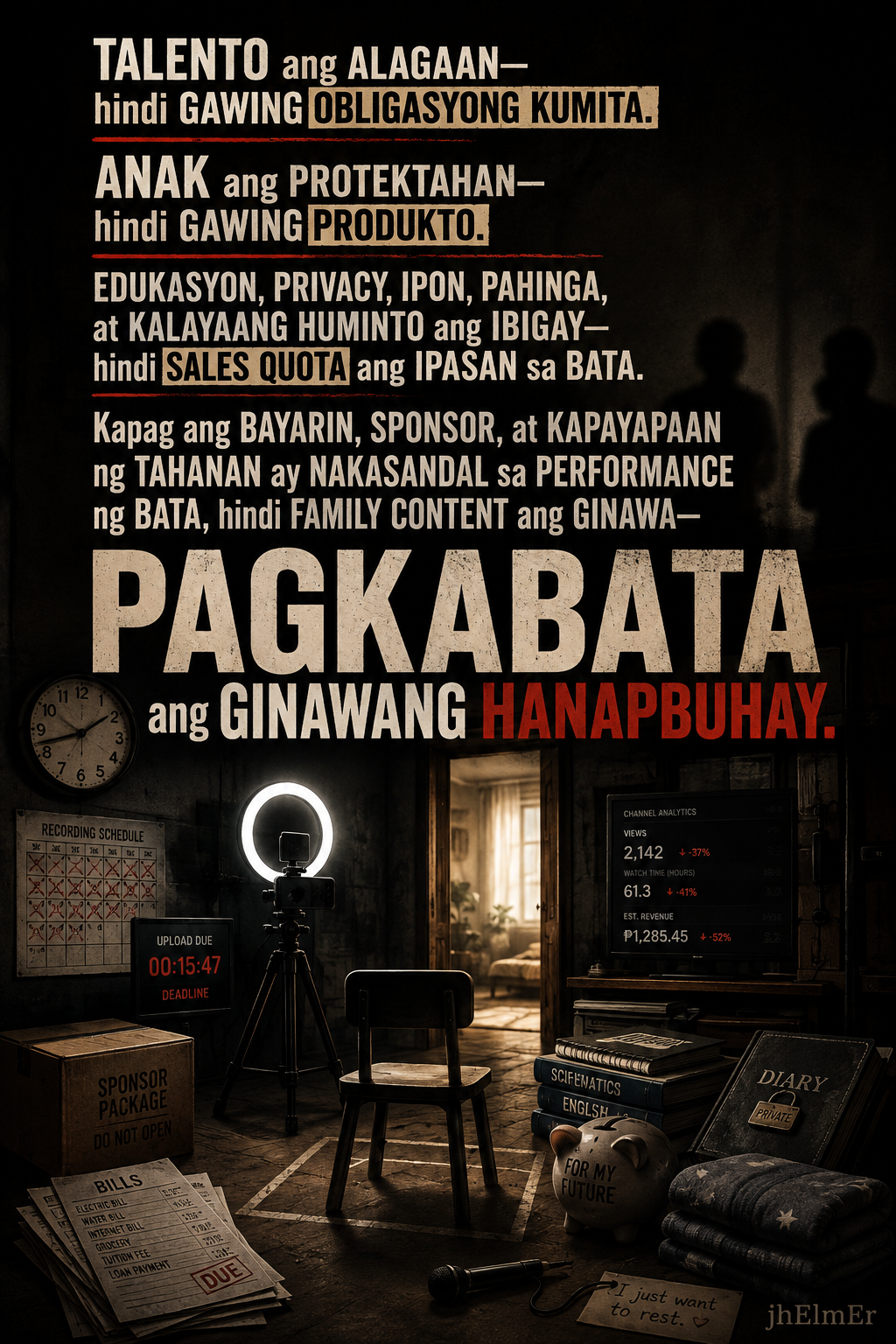 ANAKBUHAY—Text Slogan tungkol sa child creators, family content, at pagprotekta sa pagkabata laban sa ginagawang hanapbuhay.