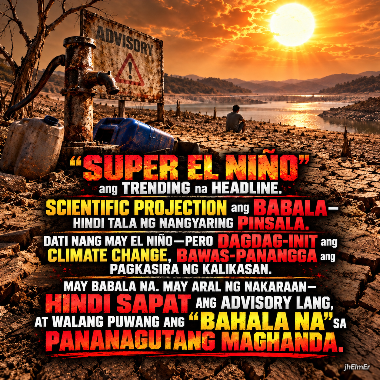 HANDA—Text Slogan tungkol sa Super El Niño, scientific projections, climate change, at pananagutan sa paghahanda.