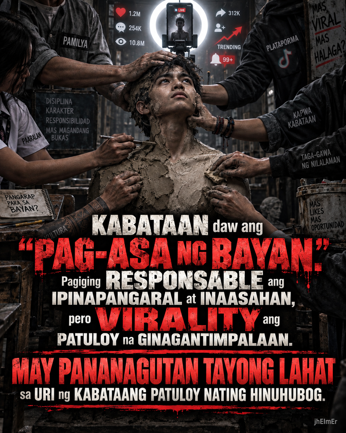Text Slogan poster tungkol sa pananagutan ng kabataan at ng lipunang humuhubog sa kanila