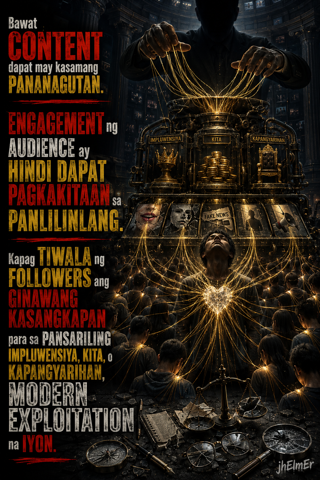 Puhunan—Text Slogan tungkol sa content, pananagutan, engagement, tiwala ng followers, at modern exploitation