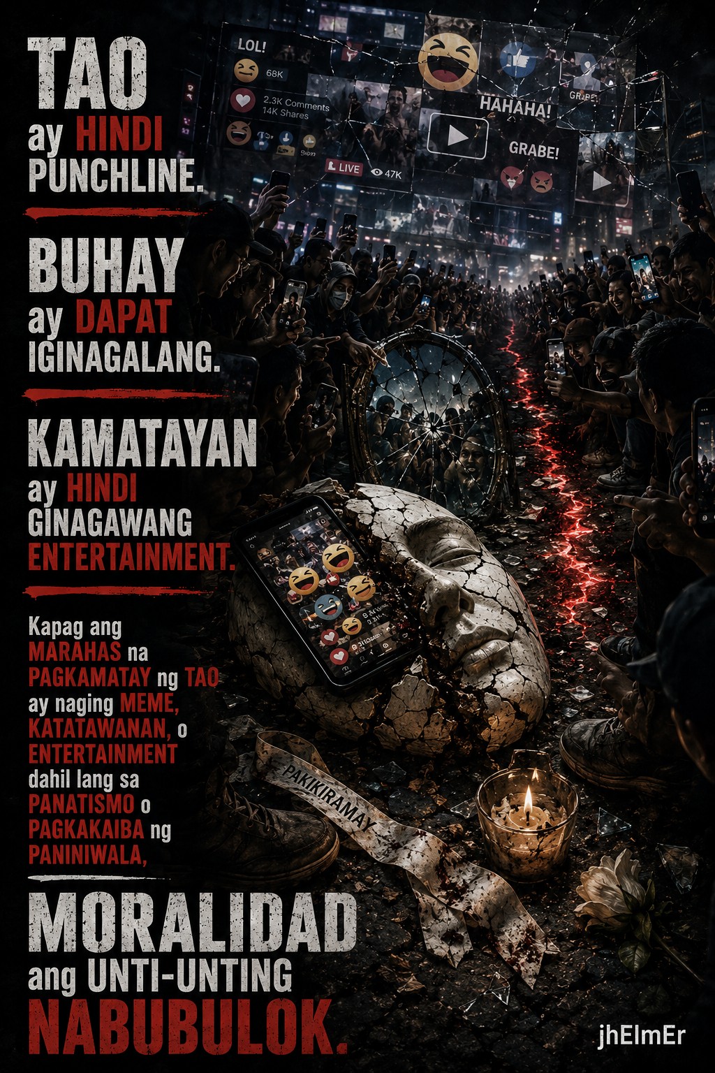 Poster ng Text Slogan na Punchline tungkol sa pangungutya sa marahas na pagkamatay ng tao