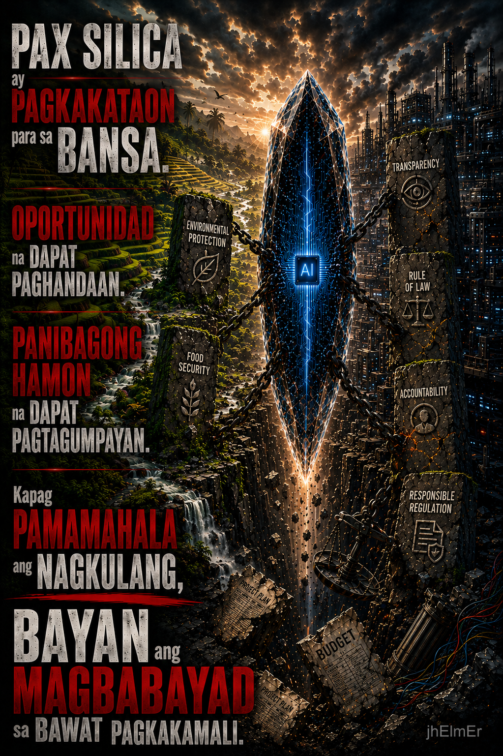 Poster ng Text Slogan na Salalay tungkol sa Pax Silica, pananagutan, regulasyon, at pambansang kapakanan