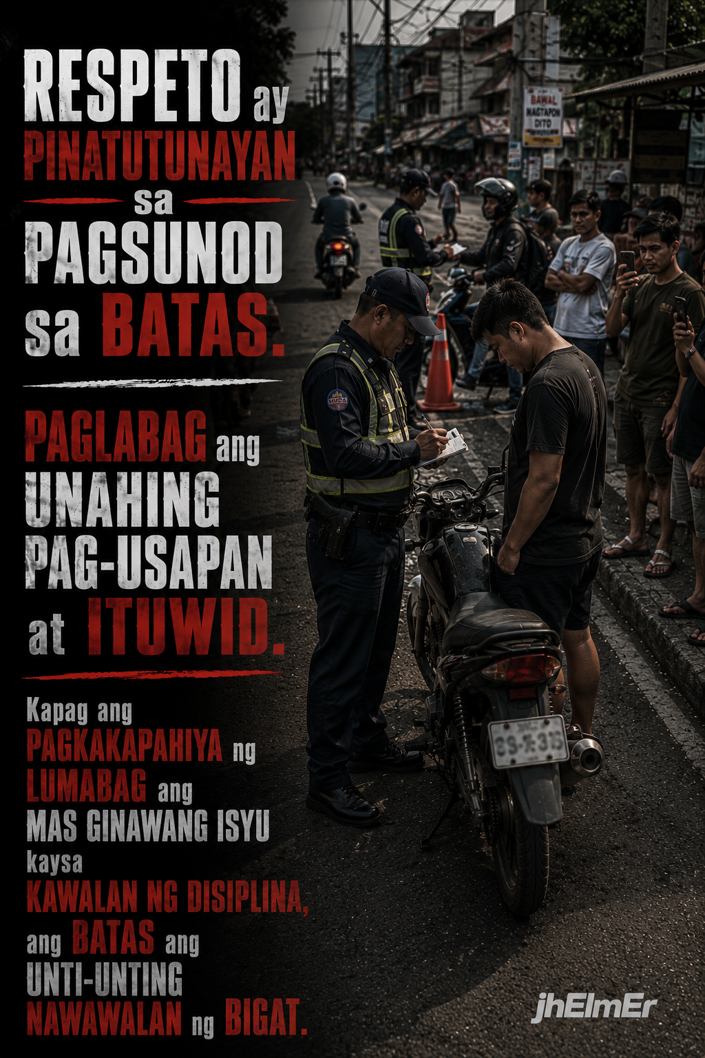 Poster ng Text Slogan na Nalihis tungkol sa respeto, pagsunod sa batas, paglabag, disiplina, at pananagutan
