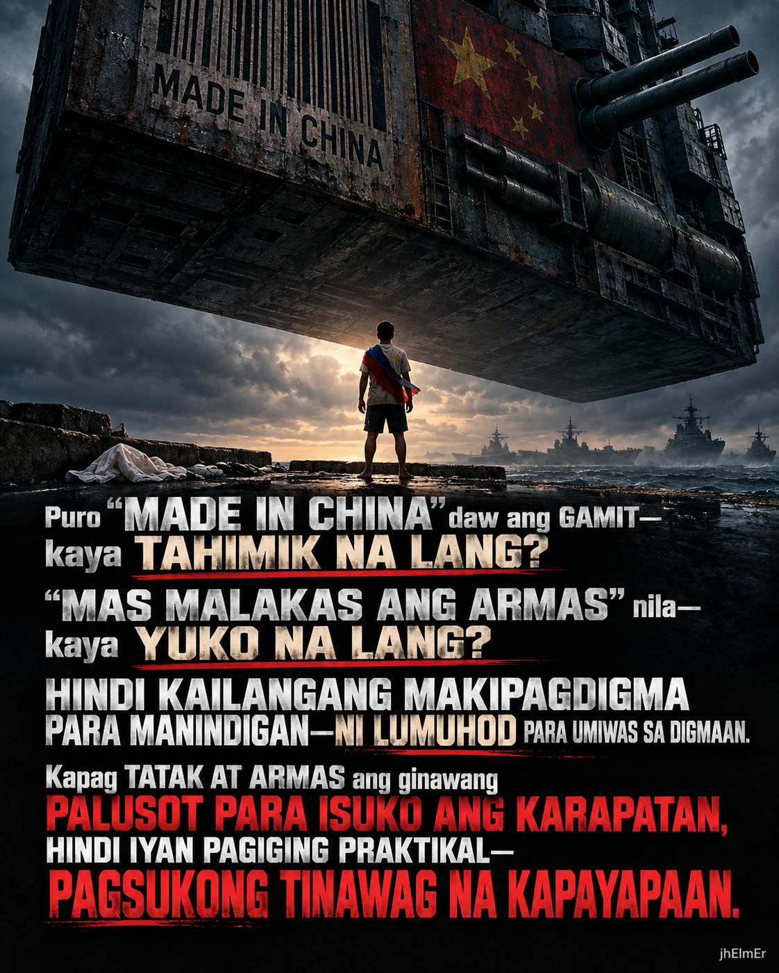 SUKOLOGIC—Text Slogan tungkol sa mga produktong gawa sa China, agwat sa lakas-militar, soberanya, at paninindigan sa mga legal na karapatan nang hindi kinakailangang makipagdigma o magpasakop.