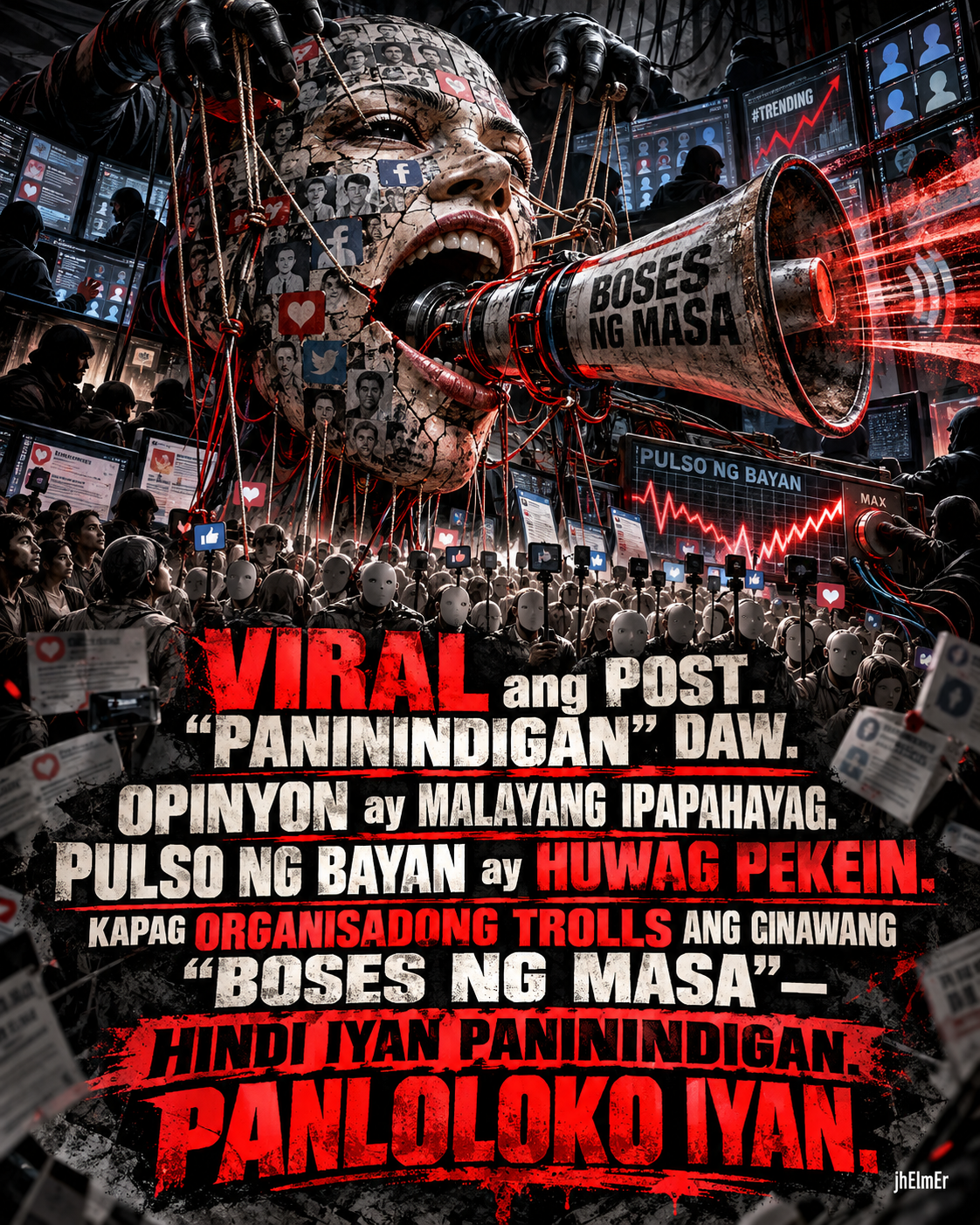 Poster ng TROLLOKO tungkol sa organisadong trolls na nagpapakitang tunay na boses ng masa ang isang planadong kampanya.